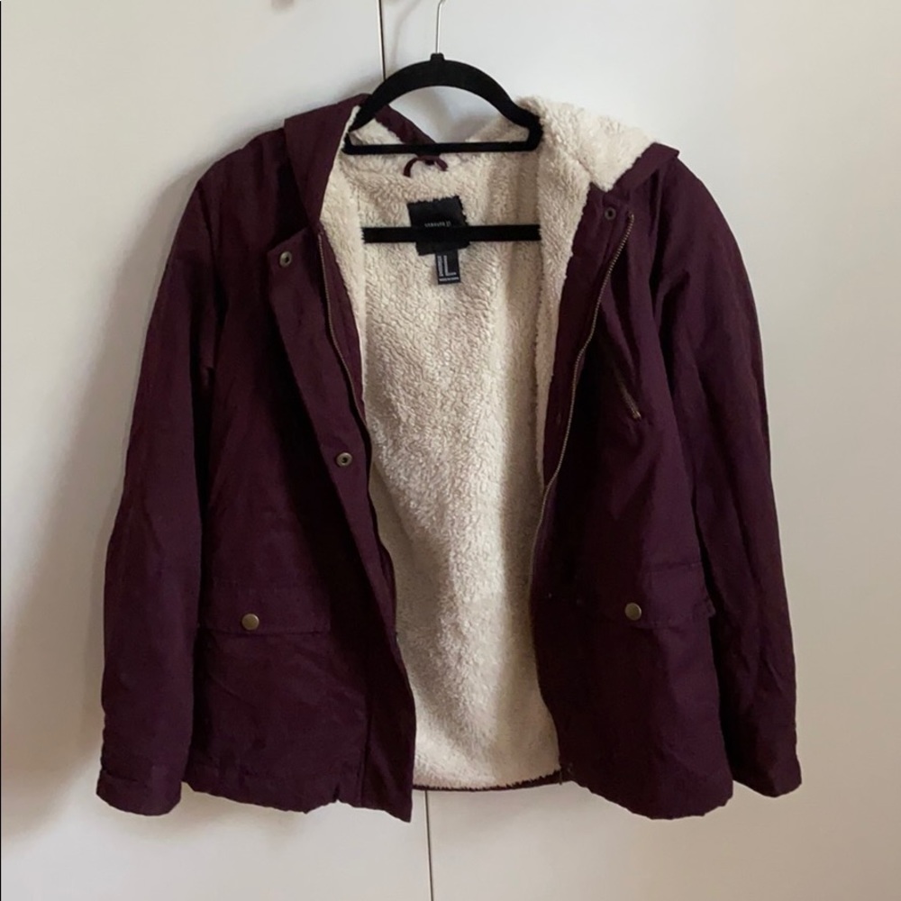 dark purple forever 21 winter jacket with a hood